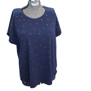 Navy Southern Cotton T-Shirt, Metallic Studded, Medium